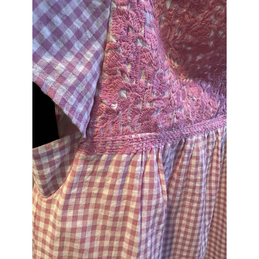 J Marie Pink Gingham Embroidered Charlotte Mini Dress, sz M, Preppy Summer Pink - Picture 6 of 9